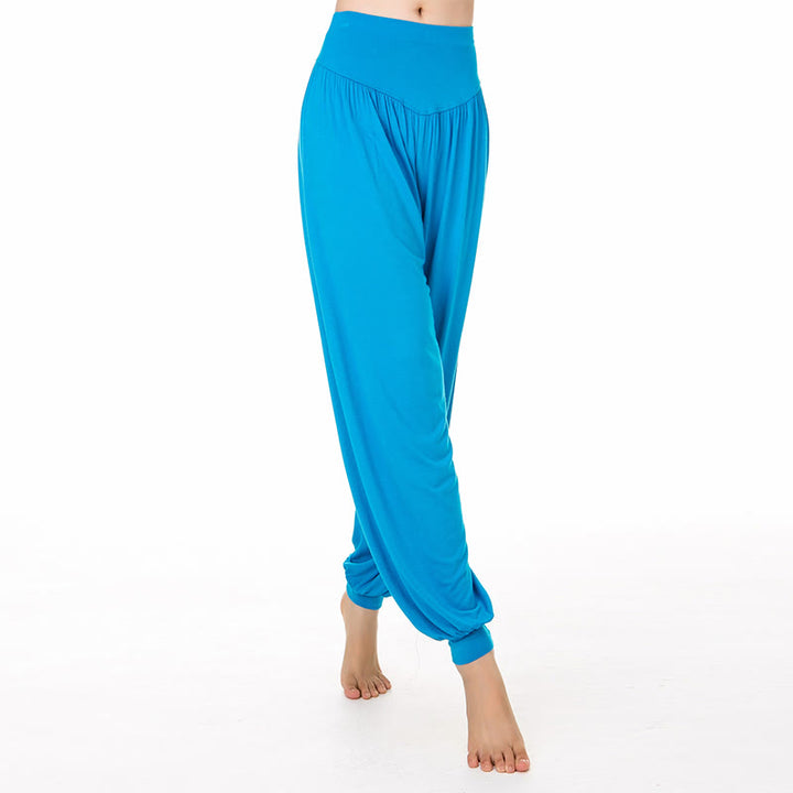 Pantalones Harem largos de danza de yoga modal de color sólido con Buddha Stones