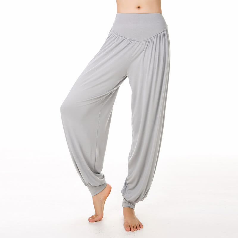 Pantalones Harem largos de danza de yoga modal de color sólido con Buddha Stones