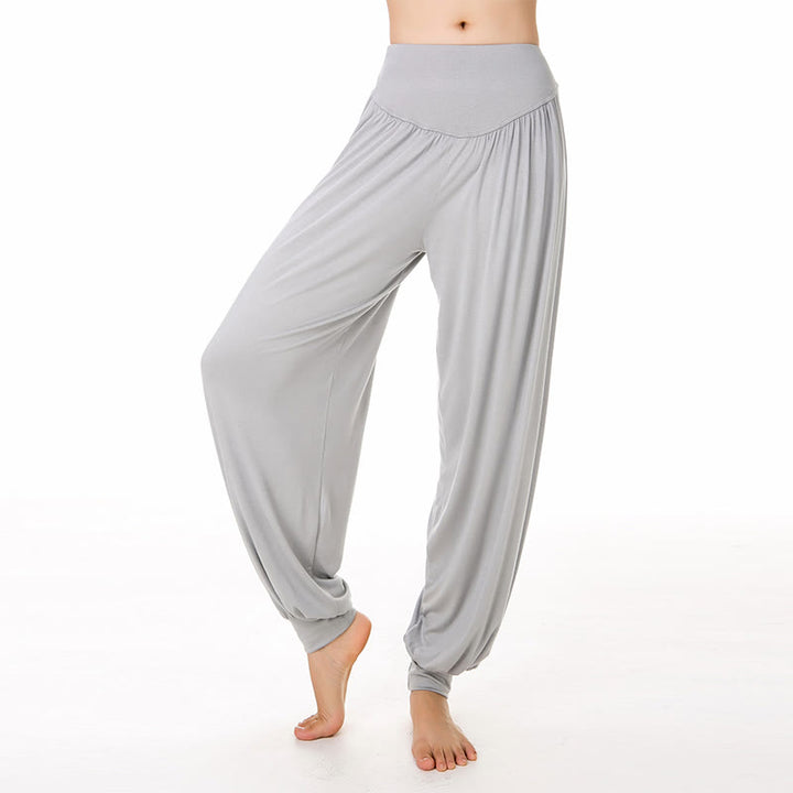 Pantalones Harem largos de danza de yoga modal de color sólido con Buddha Stones