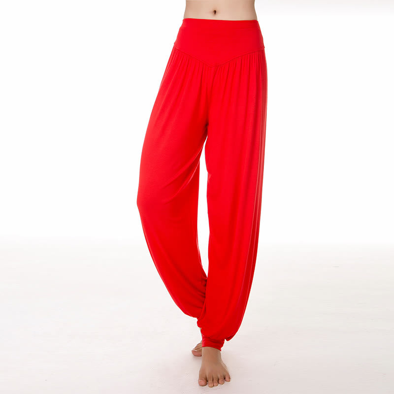 Pantalones Harem largos de danza de yoga modal de color sólido con Buddha Stones