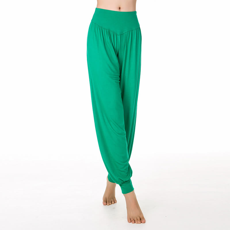 Pantalones Harem largos de danza de yoga modal de color sólido con Buddha Stones