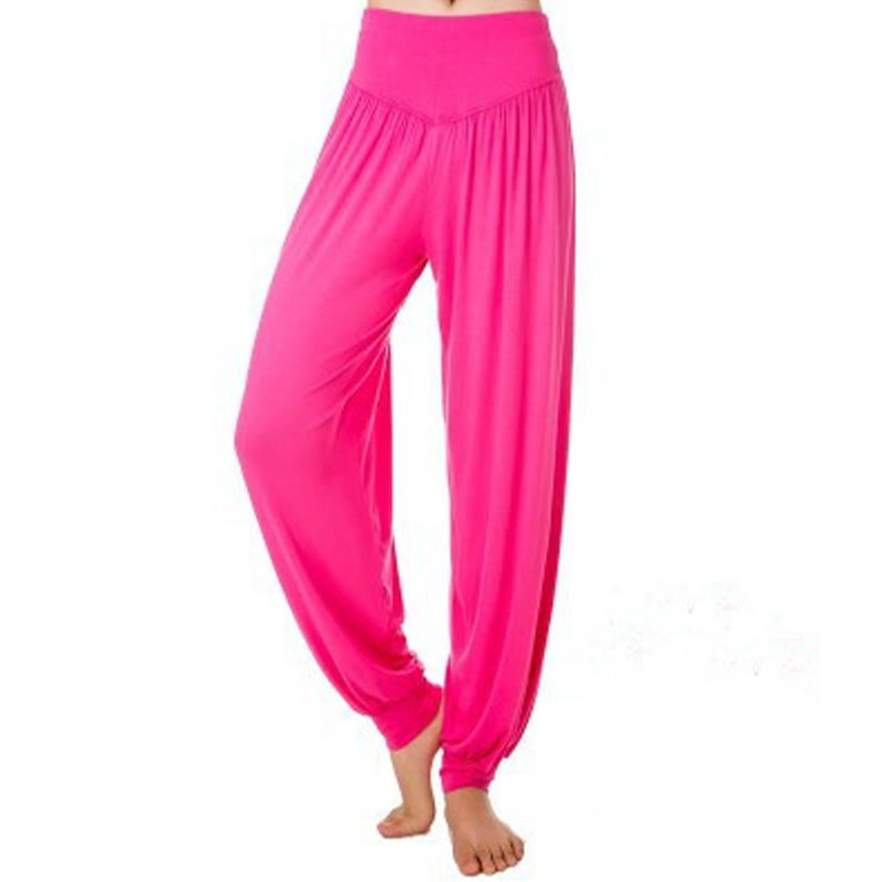 Pantalones Harem largos de danza de yoga modal de color sólido con Buddha Stones