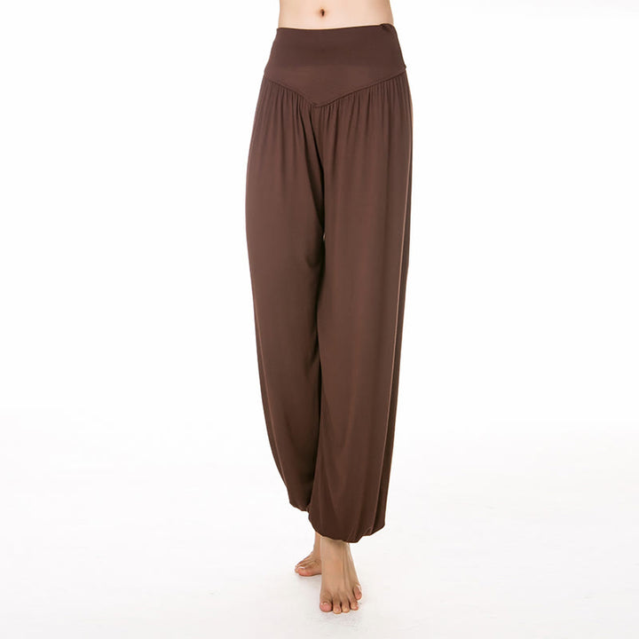 Pantalones Harem largos de danza de yoga modal de color sólido con Buddha Stones