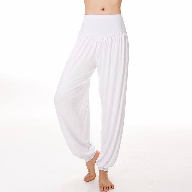 Pantalones Harem largos de danza de yoga modal de color sólido con Buddha Stones