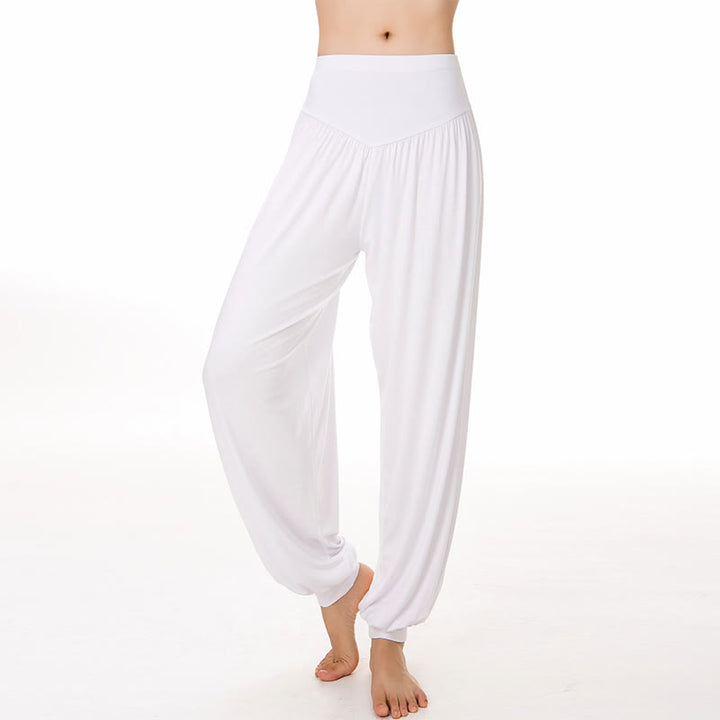 Pantalones Harem largos de danza de yoga modal de color sólido con Buddha Stones