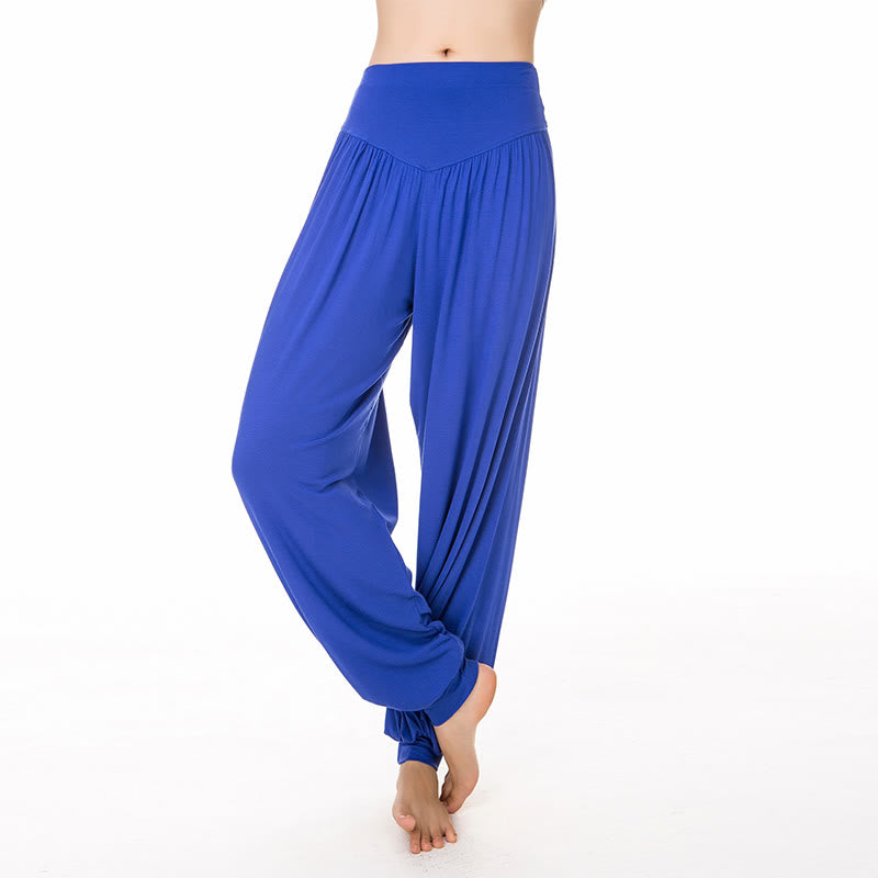 Pantalones largos tipo harén para yoga y danza con Buddha Stones en color liso - Azul real - US14, UK/AU18, EU46 (3XL) - image 39