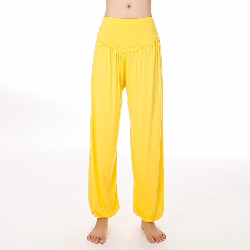 Pantalones Harem largos de danza de yoga modal de color sólido con Buddha Stones