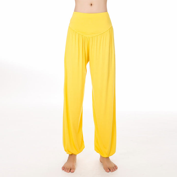 Pantalones Harem largos de danza de yoga modal de color sólido con Buddha Stones