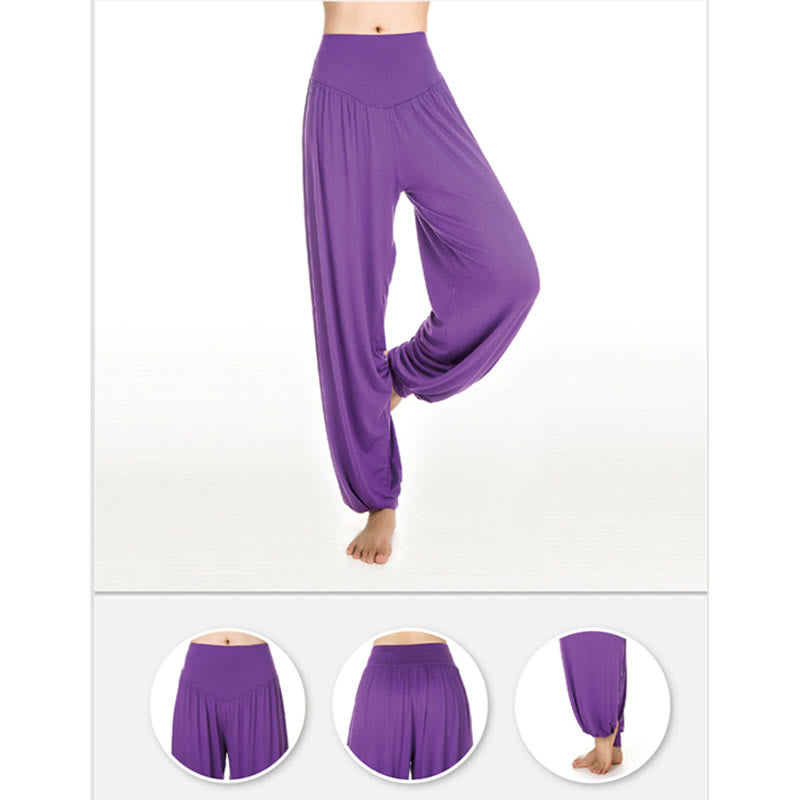 Pantalones Harem largos de danza de yoga modal de color sólido con Buddha Stones