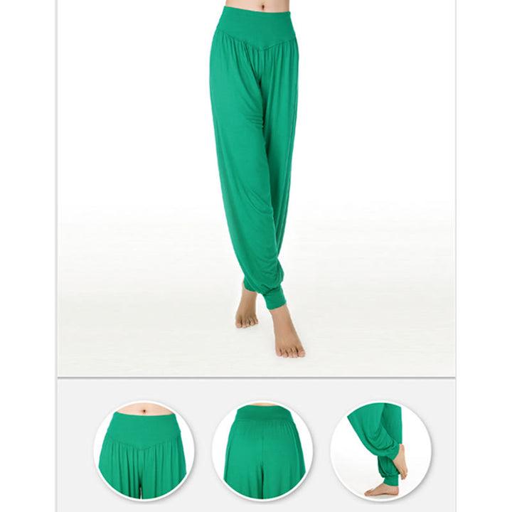 Pantalones Harem largos de danza de yoga modal de color sólido con Buddha Stones
