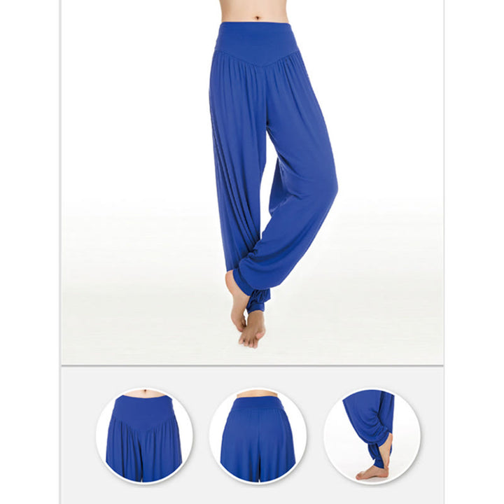 Pantalones Harem largos de danza de yoga modal de color sólido con Buddha Stones