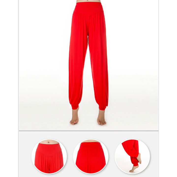 Pantalones Harem largos de danza de yoga modal de color sólido con Buddha Stones