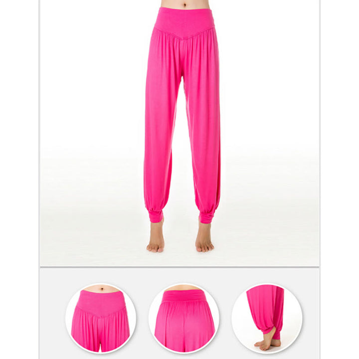 Pantalones Harem largos de danza de yoga modal de color sólido con Buddha Stones