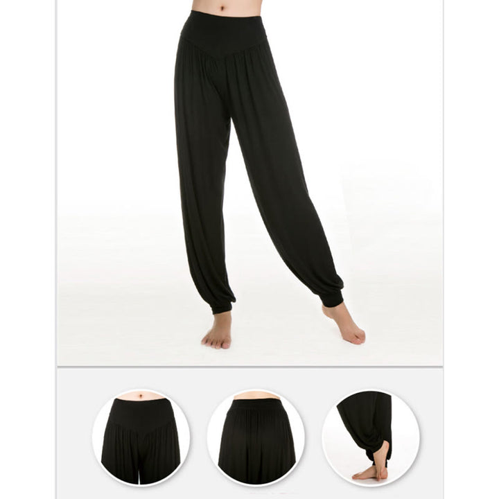 Pantalones Harem largos de danza de yoga modal de color sólido con Buddha Stones