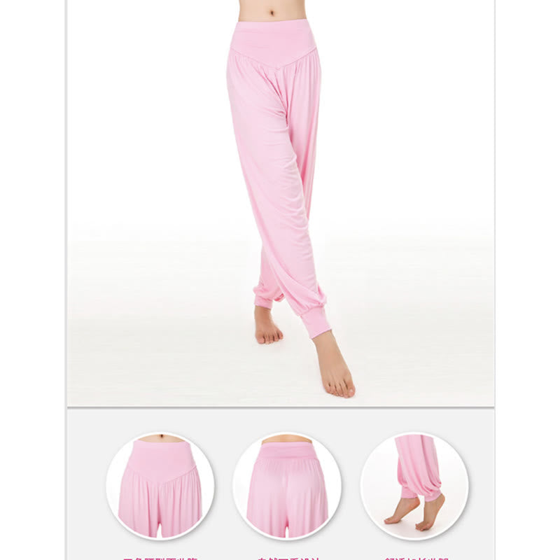 Pantalones Harem largos de danza de yoga modal de color sólido con Buddha Stones