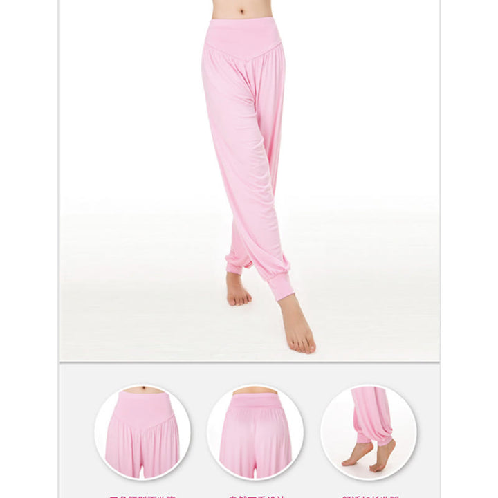 Pantalones Harem largos de danza de yoga modal de color sólido con Buddha Stones