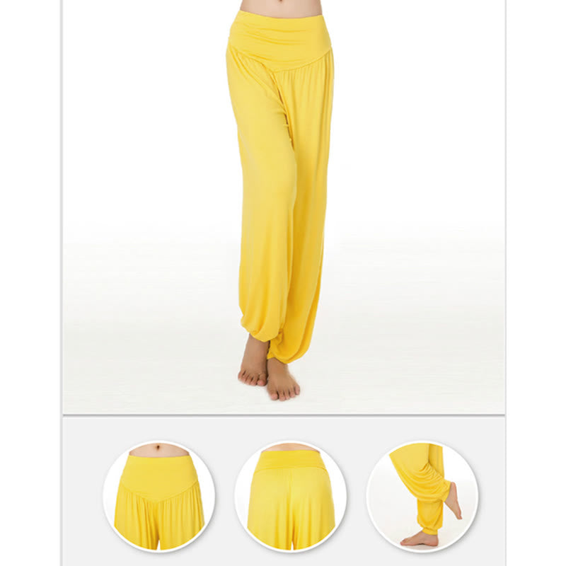 Pantalones Harem largos de danza de yoga modal de color sólido con Buddha Stones