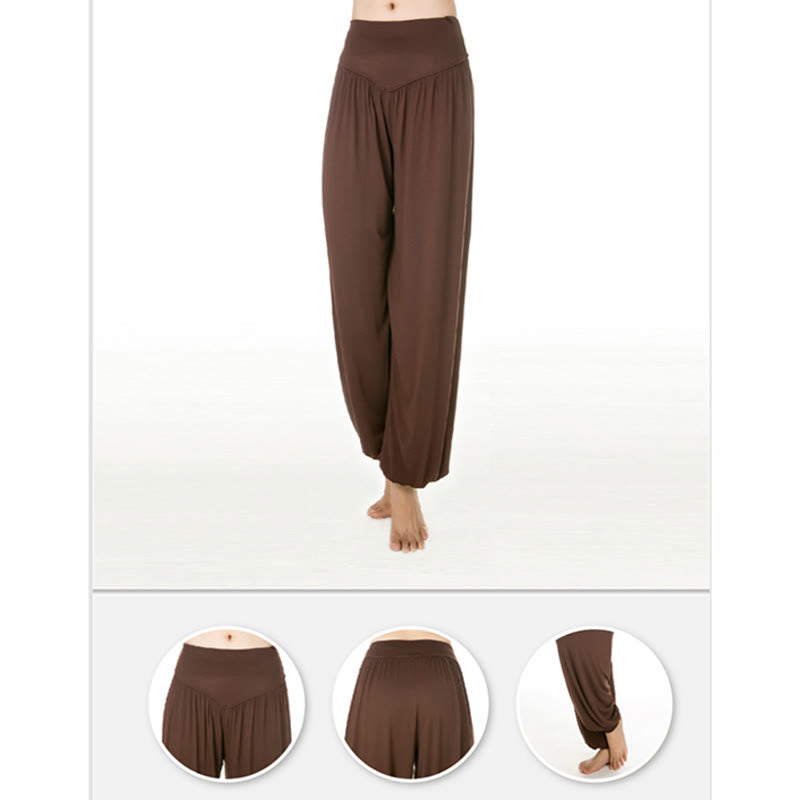 Pantalones Harem largos de danza de yoga modal de color sólido con Buddha Stones