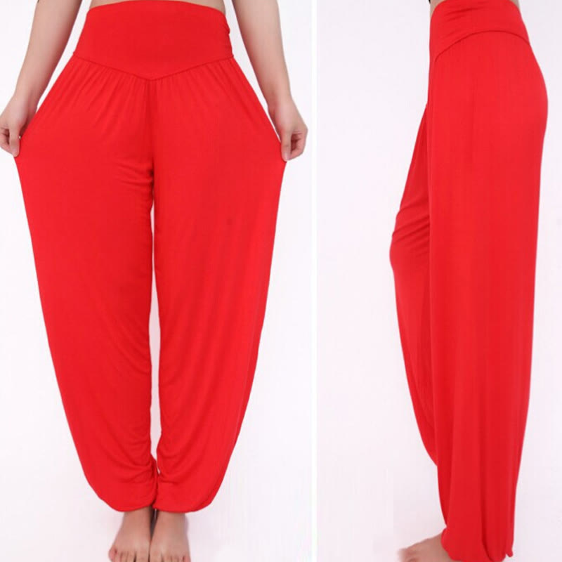 Pantalones Harem largos de danza de yoga modal de color sólido con Buddha Stones