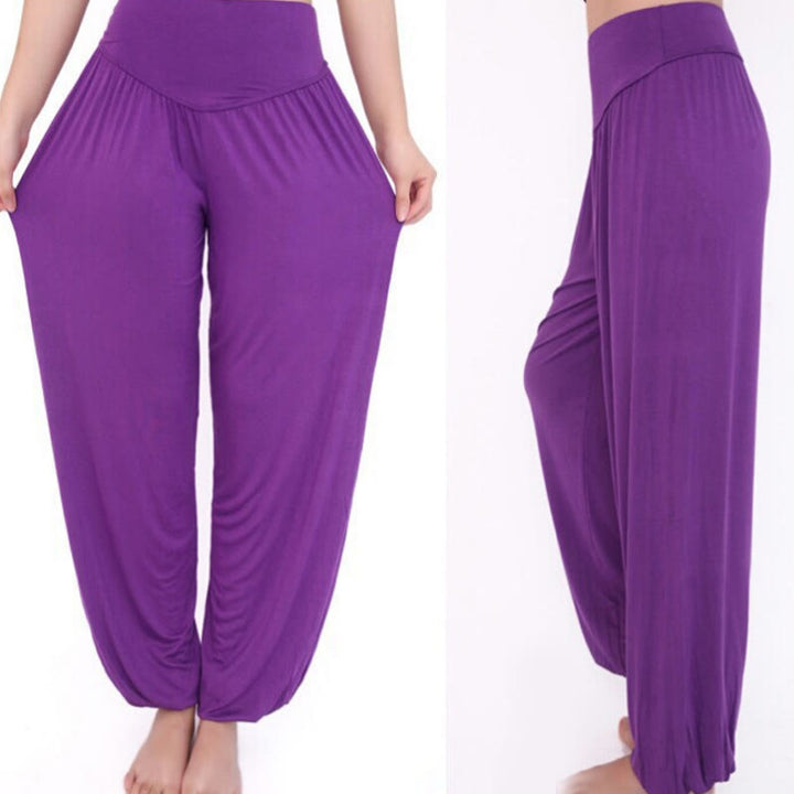 Pantalones Harem largos de danza de yoga modal de color sólido con Buddha Stones
