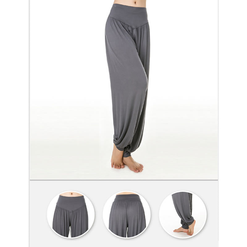 Pantalones Harem largos de danza de yoga modal de color sólido con Buddha Stones