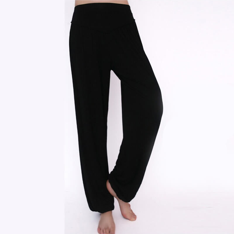 Pantalones Harem largos de danza de yoga modal de color sólido con Buddha Stones