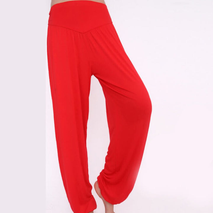 Pantalones Harem largos de danza de yoga modal de color sólido con Buddha Stones