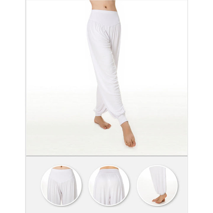 Pantalones Harem largos de danza de yoga modal de color sólido con Buddha Stones