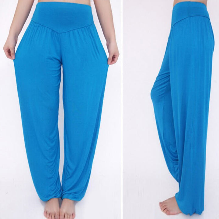 Pantalones Harem largos de danza de yoga modal de color sólido con Buddha Stones