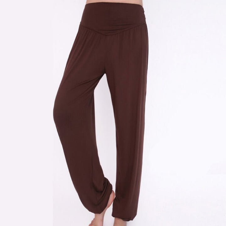 Pantalones Harem largos de danza de yoga modal de color sólido con Buddha Stones