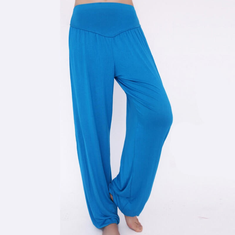 Pantalones Harem largos de danza de yoga modal de color sólido con Buddha Stones