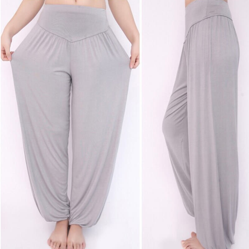 Pantalones Harem largos de danza de yoga modal de color sólido con Buddha Stones