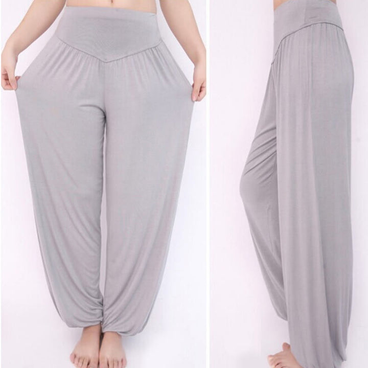 Pantalones Harem largos de danza de yoga modal de color sólido con Buddha Stones