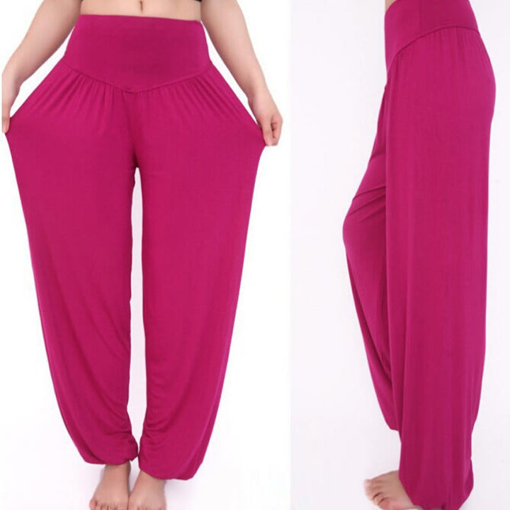 Pantalones Harem largos de danza de yoga modal de color sólido con Buddha Stones