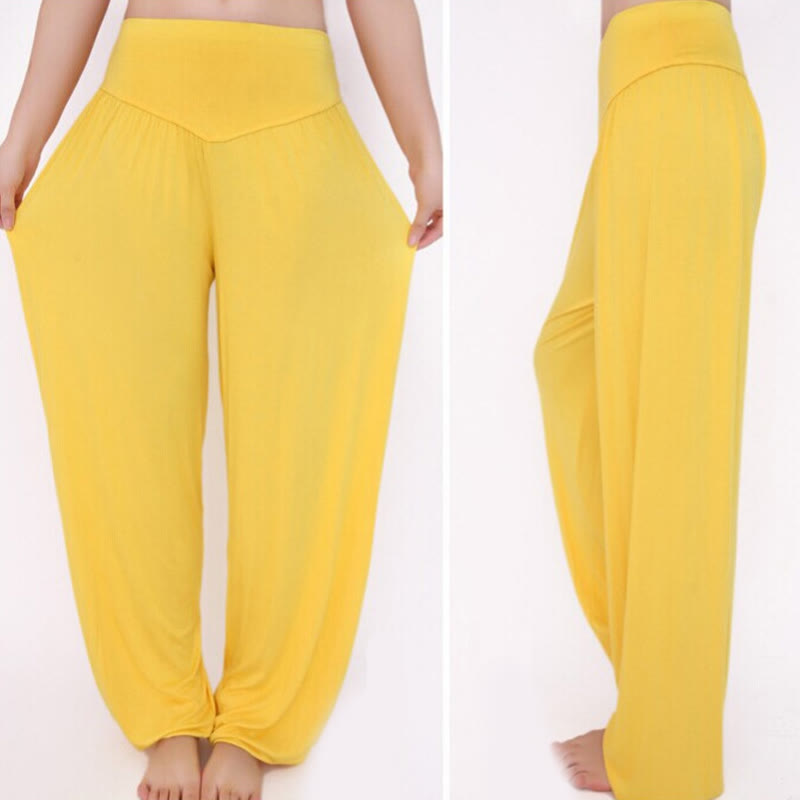 Pantalones Harem largos de danza de yoga modal de color sólido con Buddha Stones
