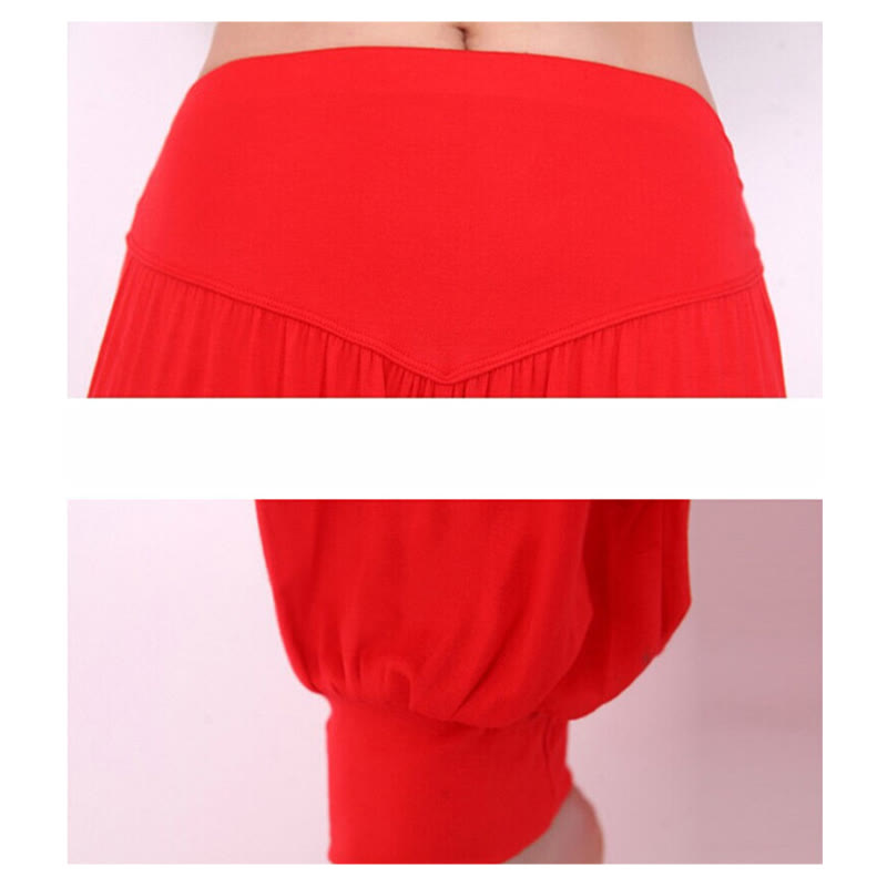 Pantalones Harem largos de danza de yoga modal de color sólido con Buddha Stones