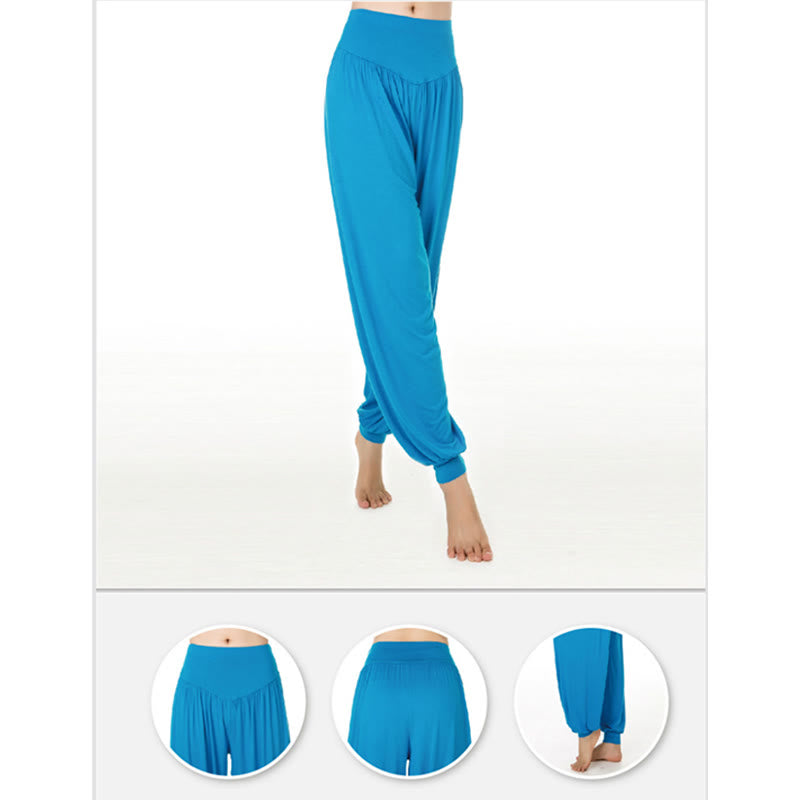 Pantalones Harem largos de danza de yoga modal de color sólido con Buddha Stones