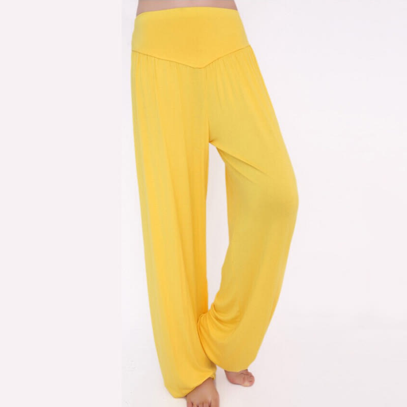Pantalones Harem largos de danza de yoga modal de color sólido con Buddha Stones