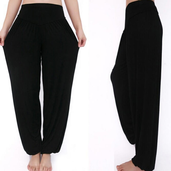 Pantalones Harem largos de danza de yoga modal de color sólido con Buddha Stones
