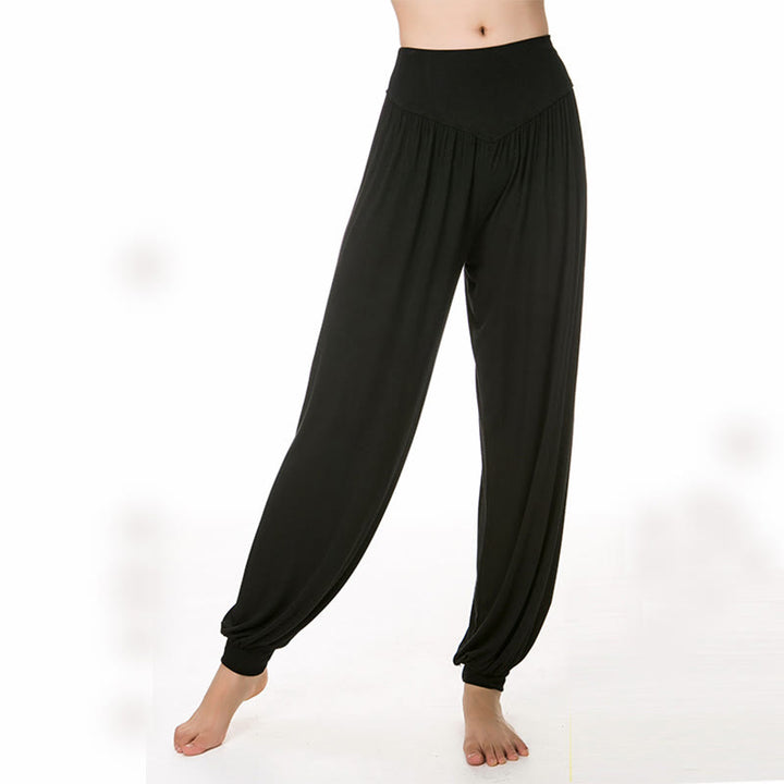 Pantalones Harem largos de danza de yoga modal de color sólido con Buddha Stones