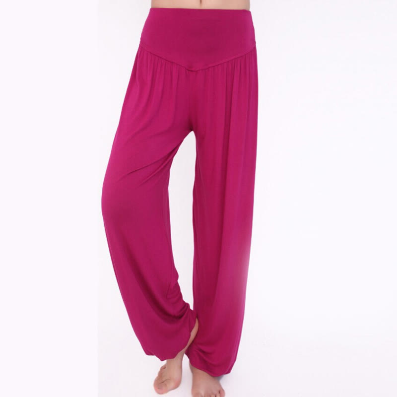 Pantalones Harem largos de danza de yoga modal de color sólido con Buddha Stones