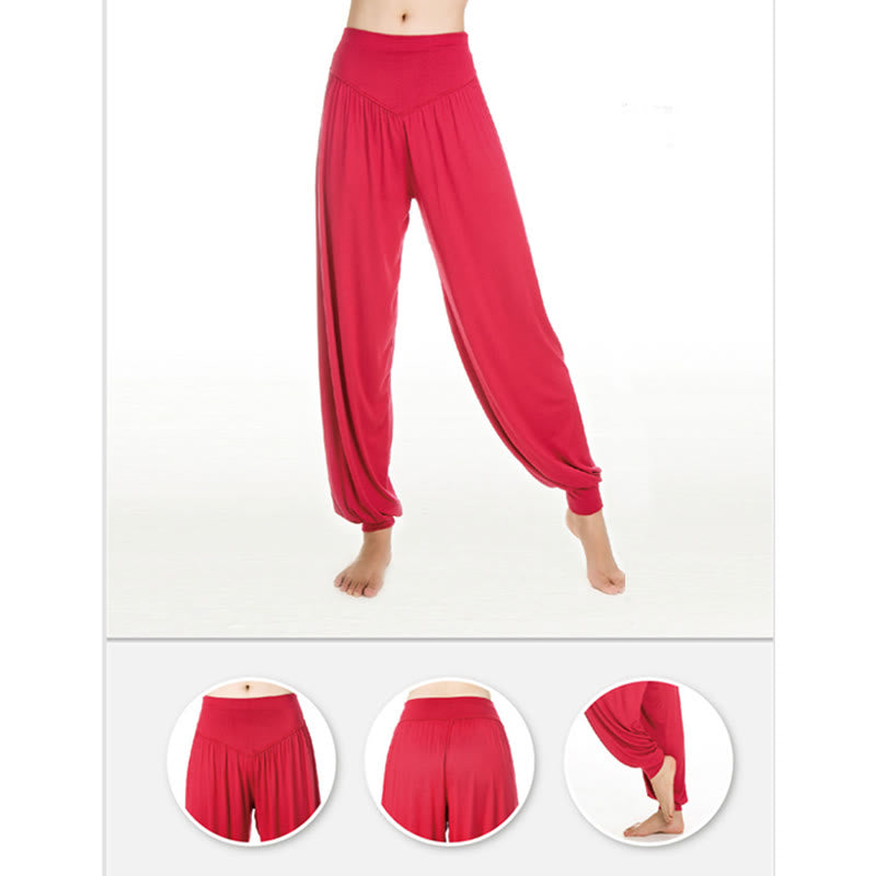Pantalones Harem largos de danza de yoga modal de color sólido con Buddha Stones