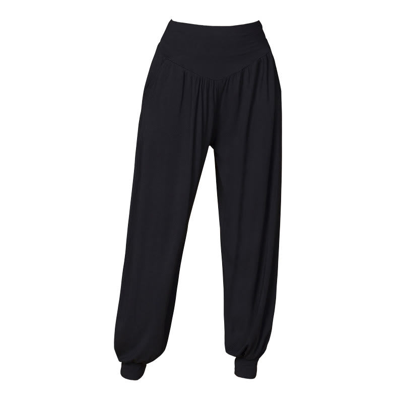 Pantalones bombachos de cintura alta para danza y yoga modal de color liso con Buddha Stones y bolsillos - image 11