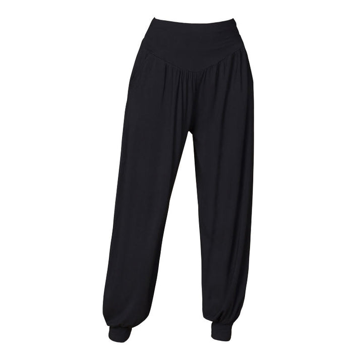 Pantalones bombachos de cintura alta para danza y yoga modal de color liso con Buddha Stones y bolsillos - image 11