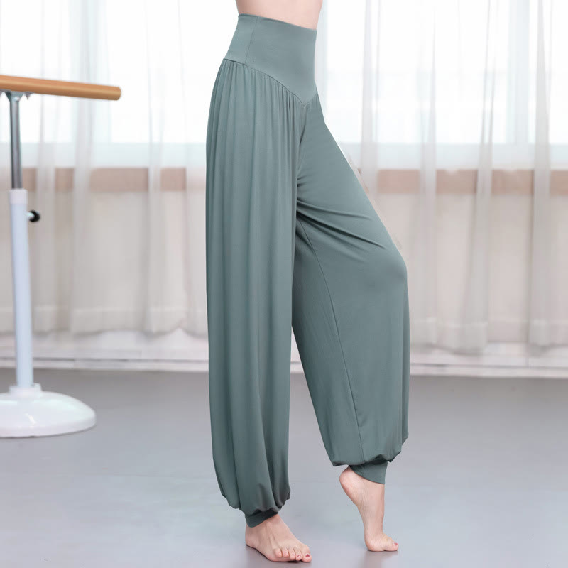 Pantalones de harén de danza de yoga modales sueltos de color liso con Buddha Stones - Verde - US14, UK/AU18, EU46 (3XL) - image 0
