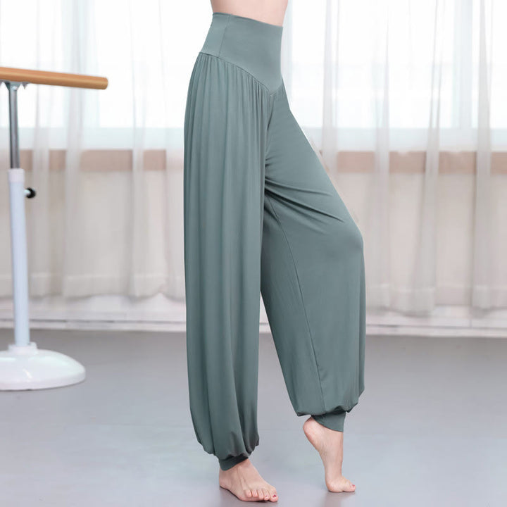 Pantalones de harén de danza de yoga modales sueltos de color liso con Buddha Stones - Verde - US14, UK/AU18, EU46 (3XL) - image 0