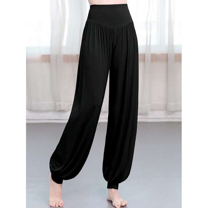 Pantalones de harén de danza de yoga modales sueltos de color liso con Buddha Stones