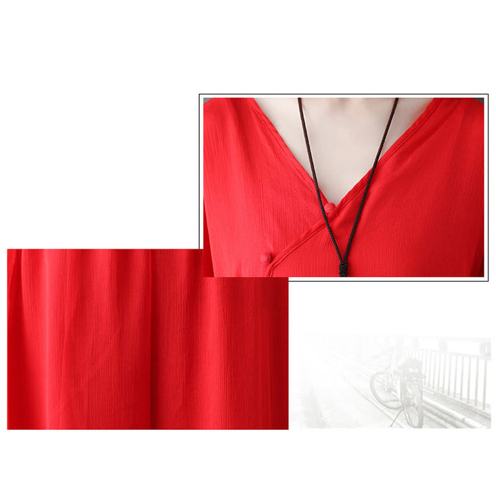 Vestido túnica midi con cuello en V y piedras de Buddha Stones, pantalones de pierna ancha, ropa de práctica Zen para meditación y baile - image 19