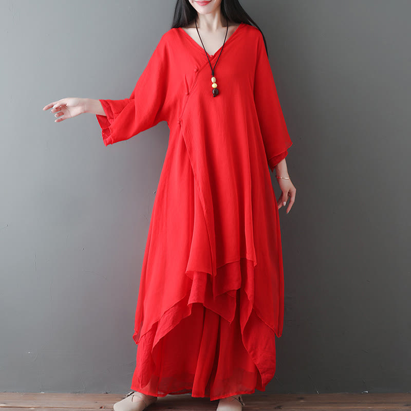 Vestido túnica midi con cuello en V y piedras de Buddha Stones, pantalones de pierna ancha, ropa de práctica Zen para meditación y baile - image 10
