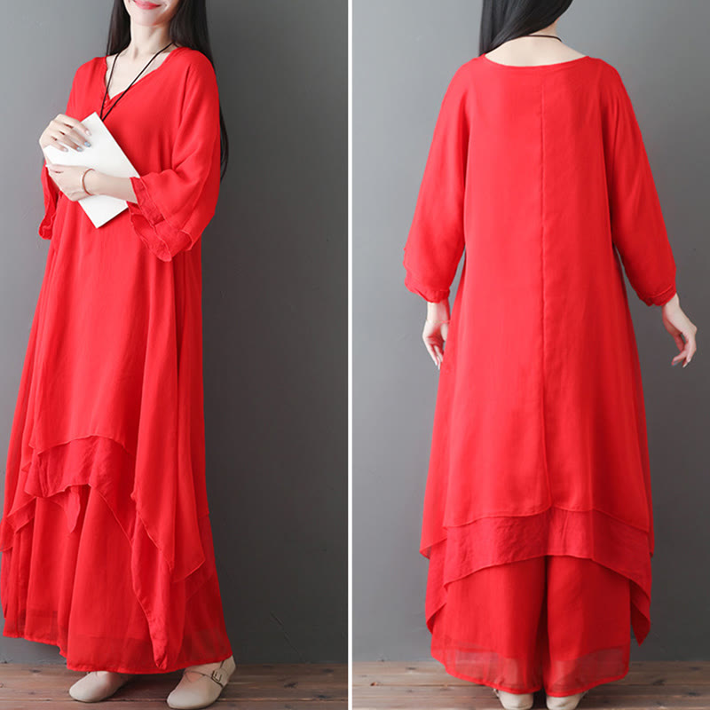 Vestido túnica midi con cuello en V y estampado de Buddha Stones, pantalones de pierna ancha, ropa para meditación, práctica zen y danza. - image 12